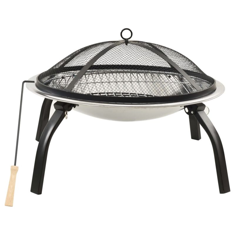 vidaXL 2-in-1 Fire Pit and BBQ with Poker 22"x22"x19.3" Stainless Steel