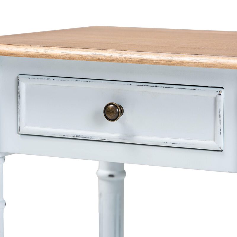 Baxton Studio Legrand Classic French Two Tone White and Natural Brown 1 Drawer End Table