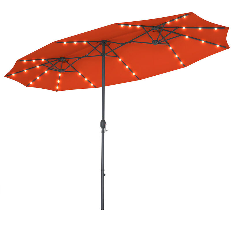 15 Ft Patio LED Crank Solar Powered 36 Lights  Umbrella without Weight Base