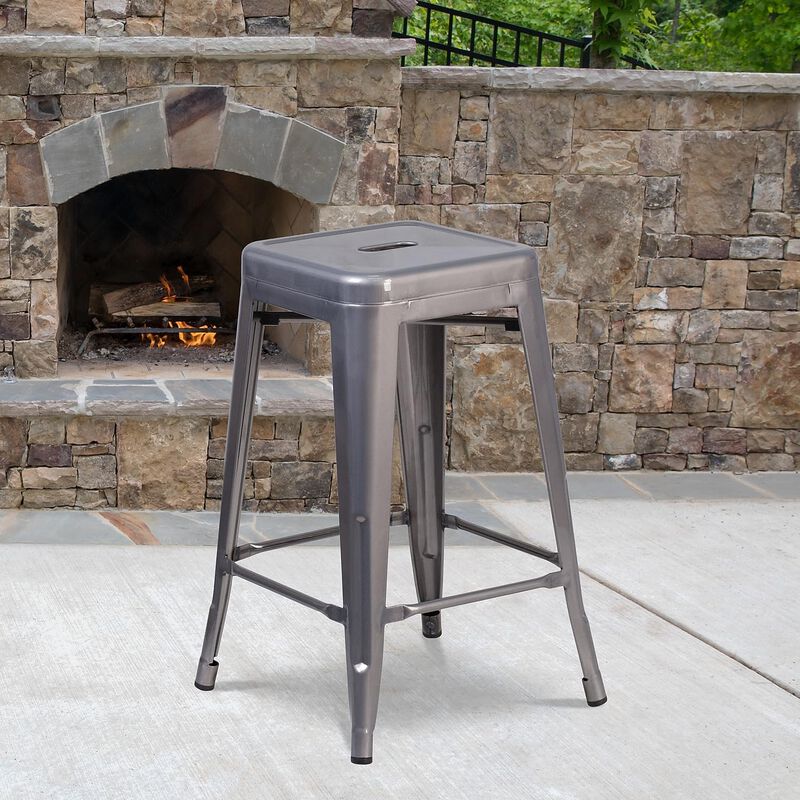 Flash Furniture Lincoln 24'' High Backless Clear Coated Metal Indoor Counter Height Stool with Square Seat