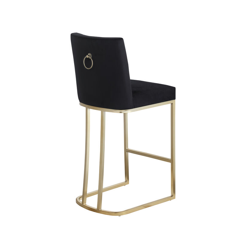 Set of 2 Gold Brushed Velvet Bar Stools