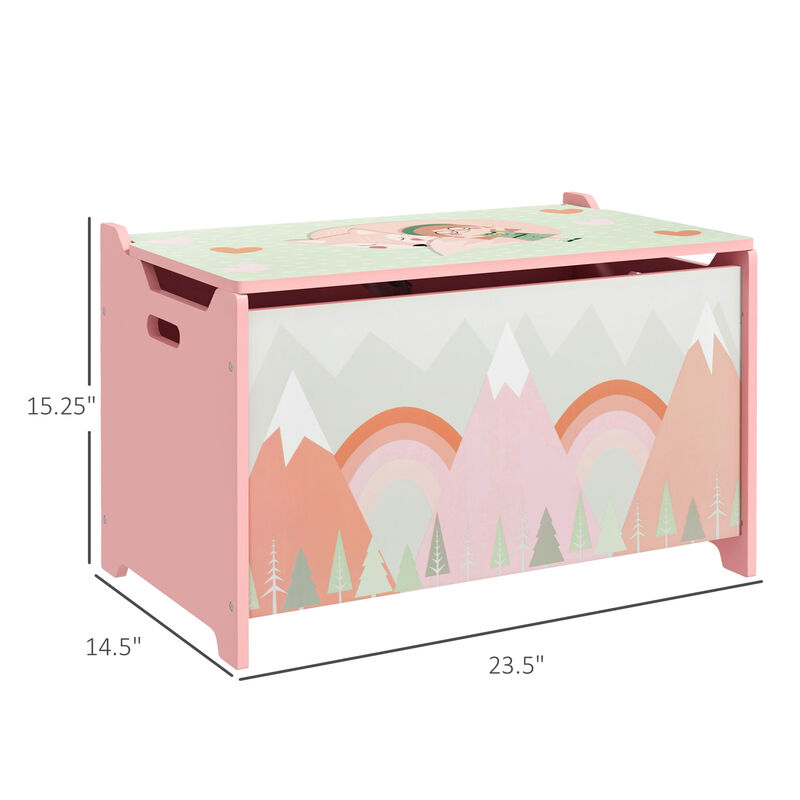 Toy Box with Lid, Toy Chest Storage Organizer for Bedroom with Safety Hinge, Cute Animal Design, Pink