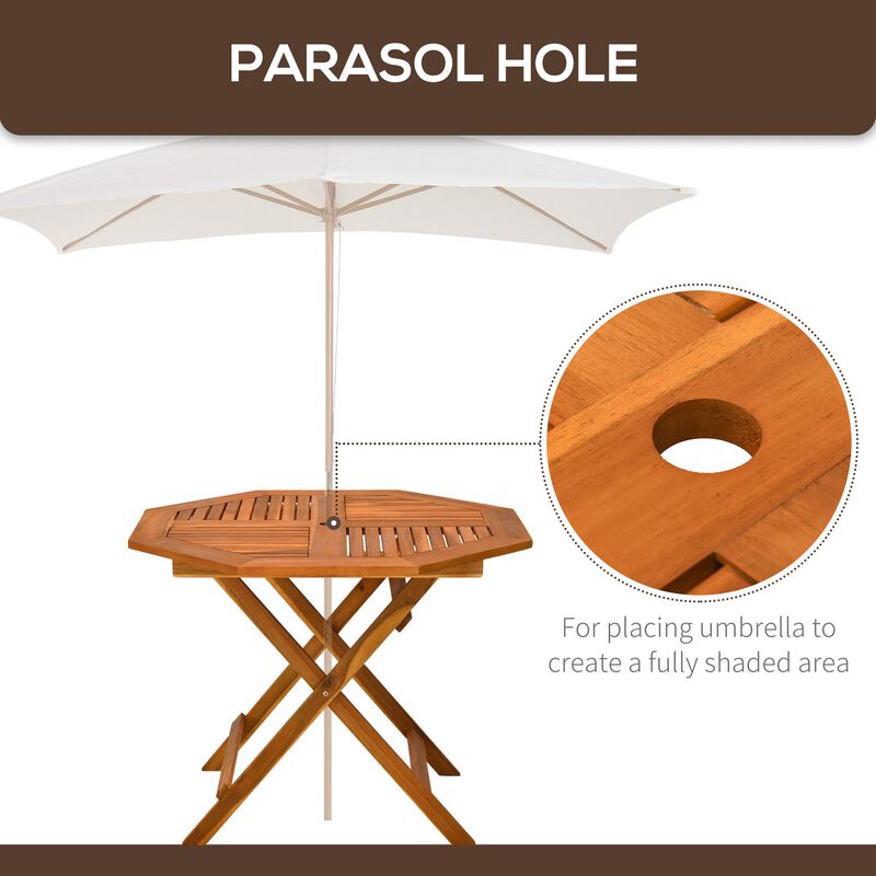 Teak Outdoor Dining: 39" Octagon Acacia Wood Patio Table with Umbrella Hole