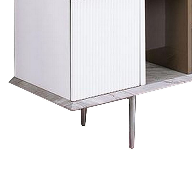 70 Inch TV Entertainment Console, 1 Drawer, Shelves, White, Brown, Gray - Benzara