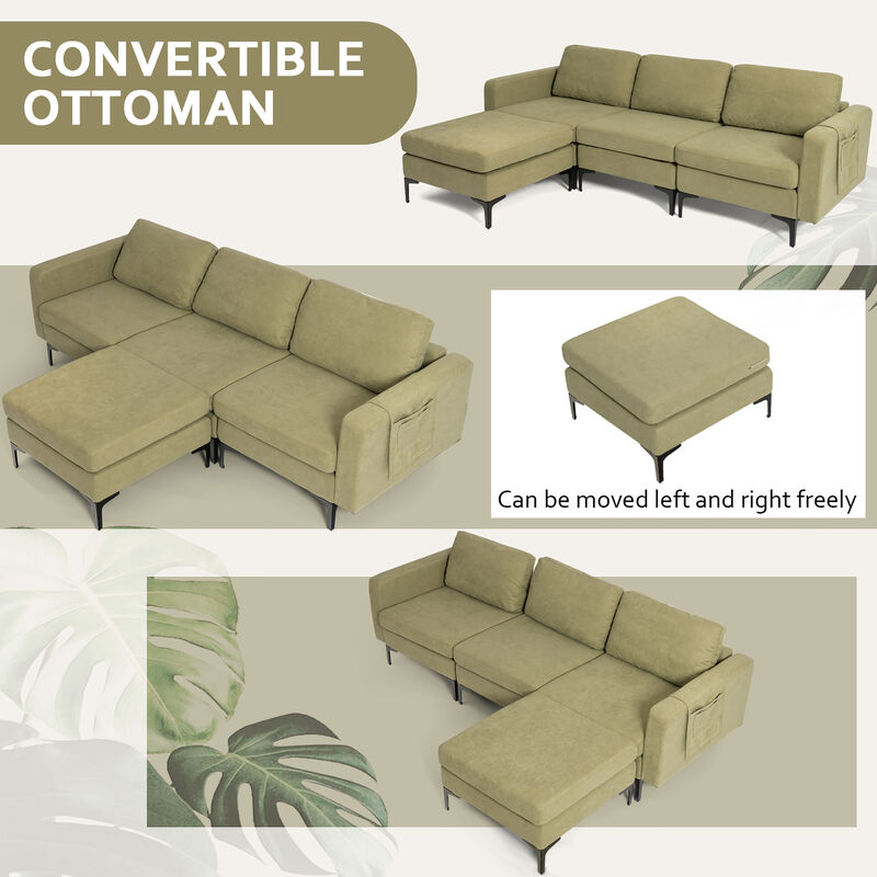 Costway Modular L-shaped 3 Seat Sectional Sofa w/ Reversible Chaise & 2 USB Ports
