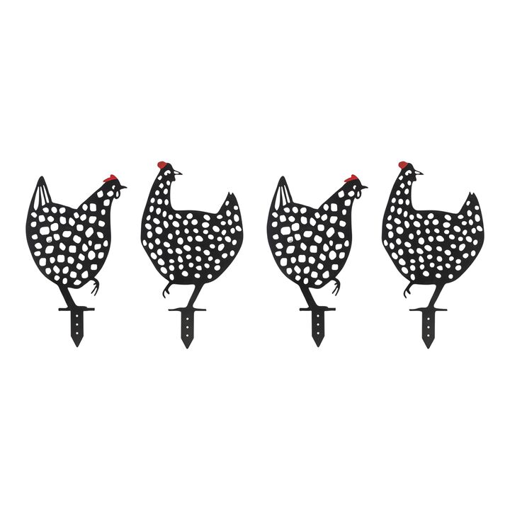 Set of 4 Iron Chicken Stakes – Decorative Garden Stakes for Yard, Lawn, and Outdoor Spaces