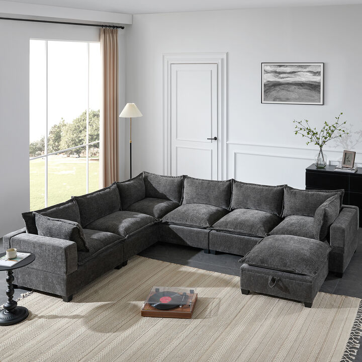 Merax Oversized Chenille Sectional Sofa with Movable Storage Ottoman