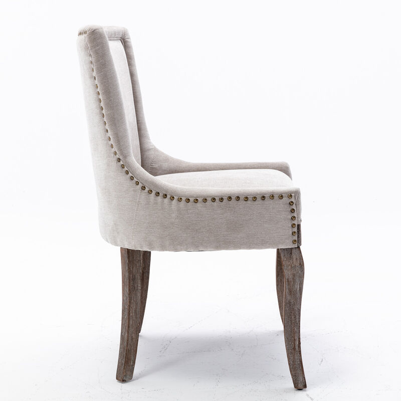 Set of 2 Upholstered Side Dining Chairs, Thick Fabric, Solid Wood Legs, Nailhead Trim
