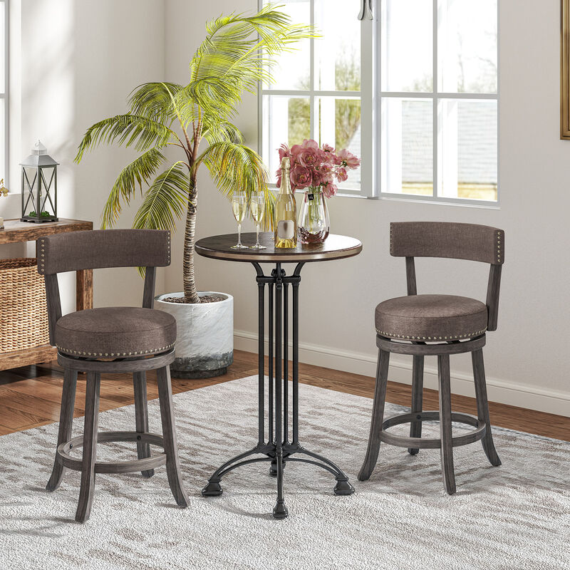 Set of 2 Counter Height Chairs with 360° Swivel Seat and Rubber Wood Frame