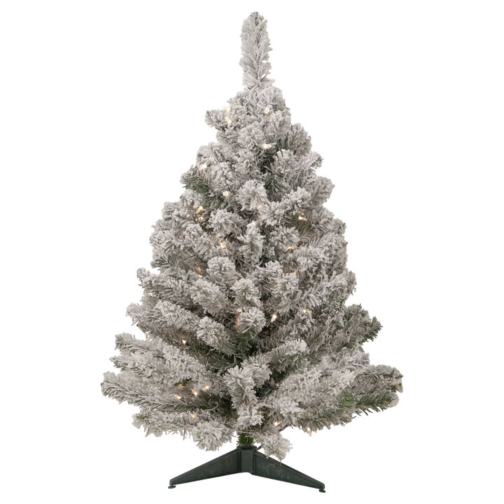 3' Pre-Lit Heavily Flocked Madison Pine Medium Artificial Christmas Tree  Clear Lights