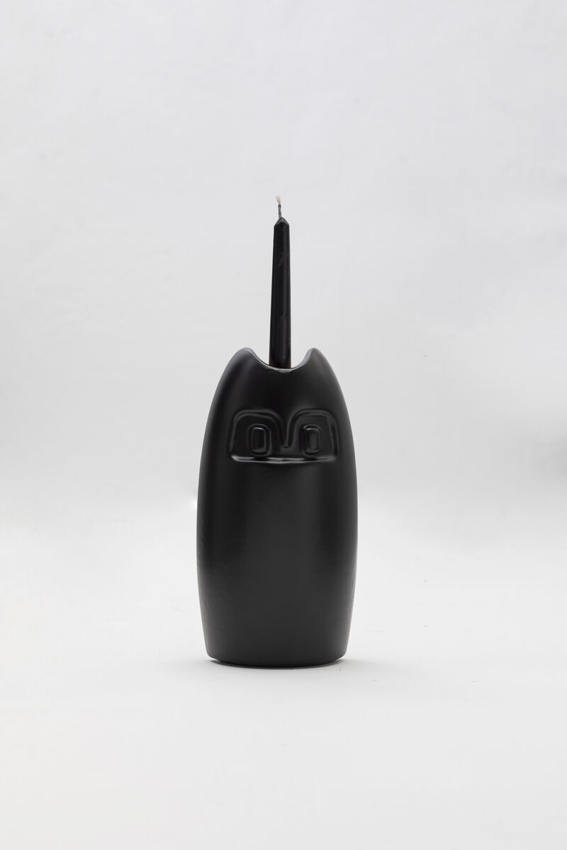ABSOLUTO Decorative Ceramic Candleholder in Black Glaze with Gold Luster Details, by ANDEAN, In Stock