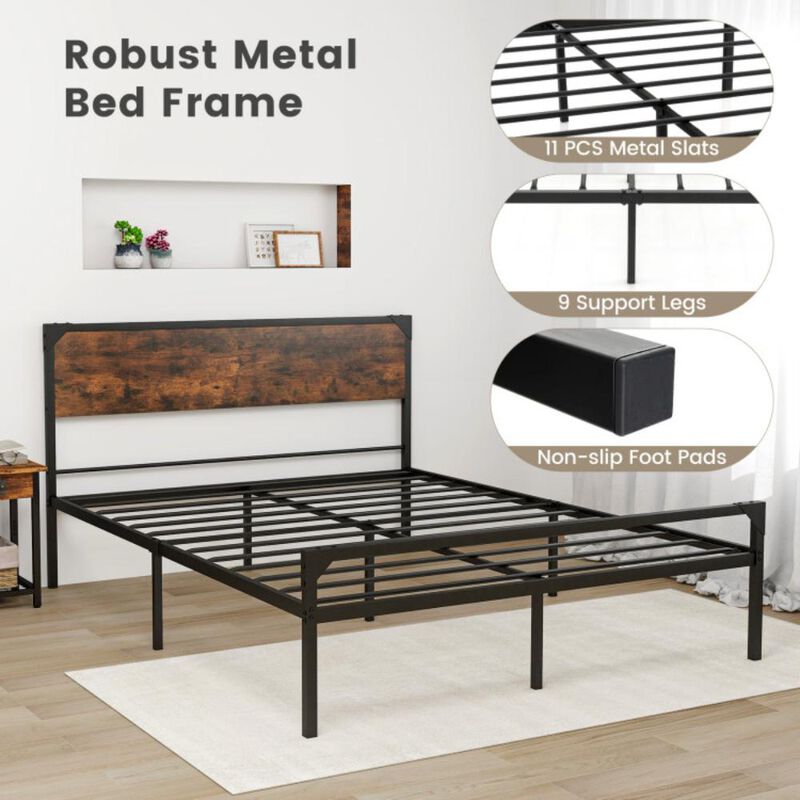Hivvago Platform Bed with Rustic Headboard and Footboard