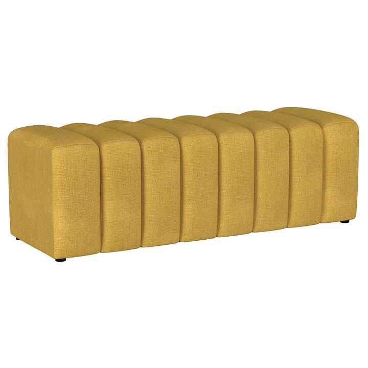 Sanna Accent Bench, Modern Channel Tufted Yellow Fabric, 54 Inch - Benzara