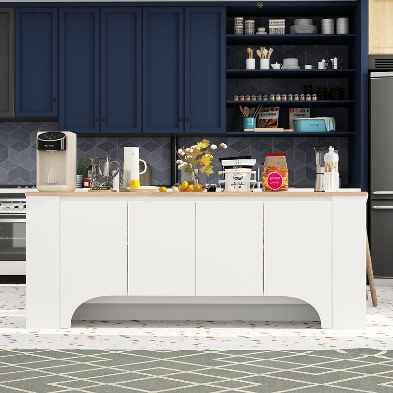 FUFU&GAGA Kitchen Sideboard with Shelves and 4 Cabinet Doors (78.6" W x 31.5" H x 15.7" D),White and Oak