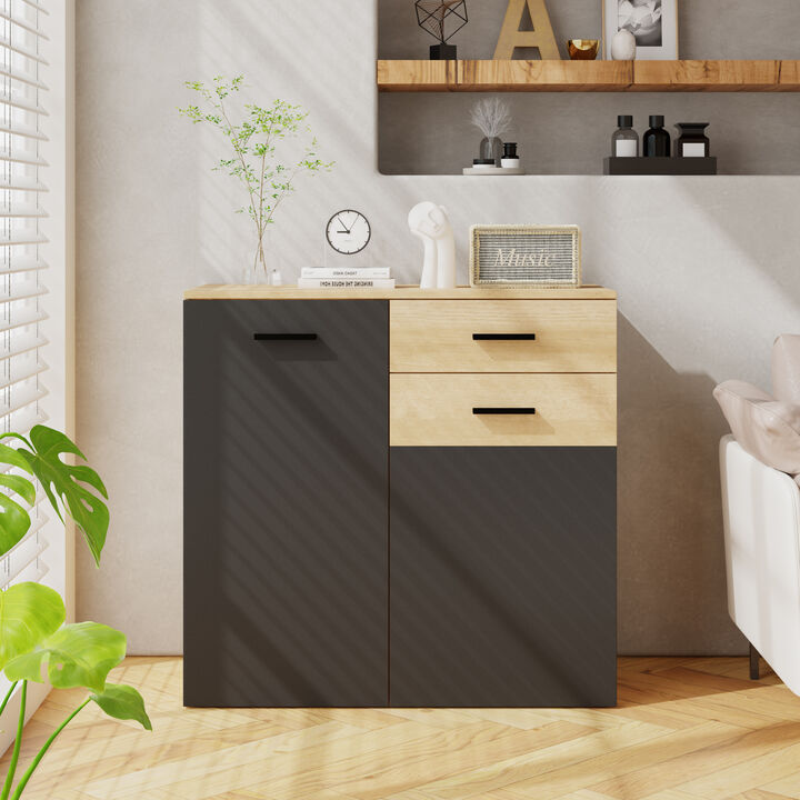 FUFU&GAGA Bookshelf with Storage Cabinet, Adjustable Shelves & Drawers, Modern Farmhouse Bookcase for Living Room, Bedroom, Home Office, (35.4" W x 34.1" H x 17.7" D),Rustic Oak & Black