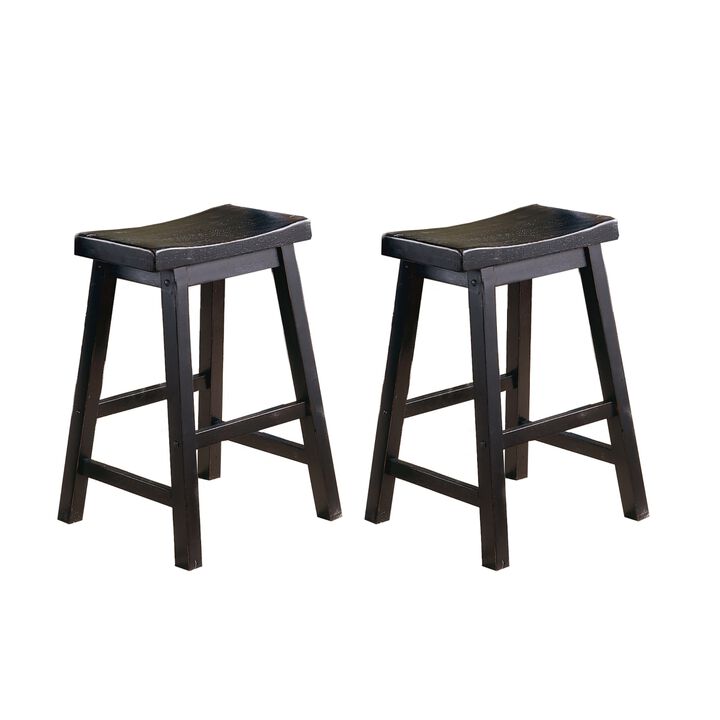 Finish 24-Inch Counter Height Stools Set Of 2 Piece Saddle Seat Solid Wood Casual Dining