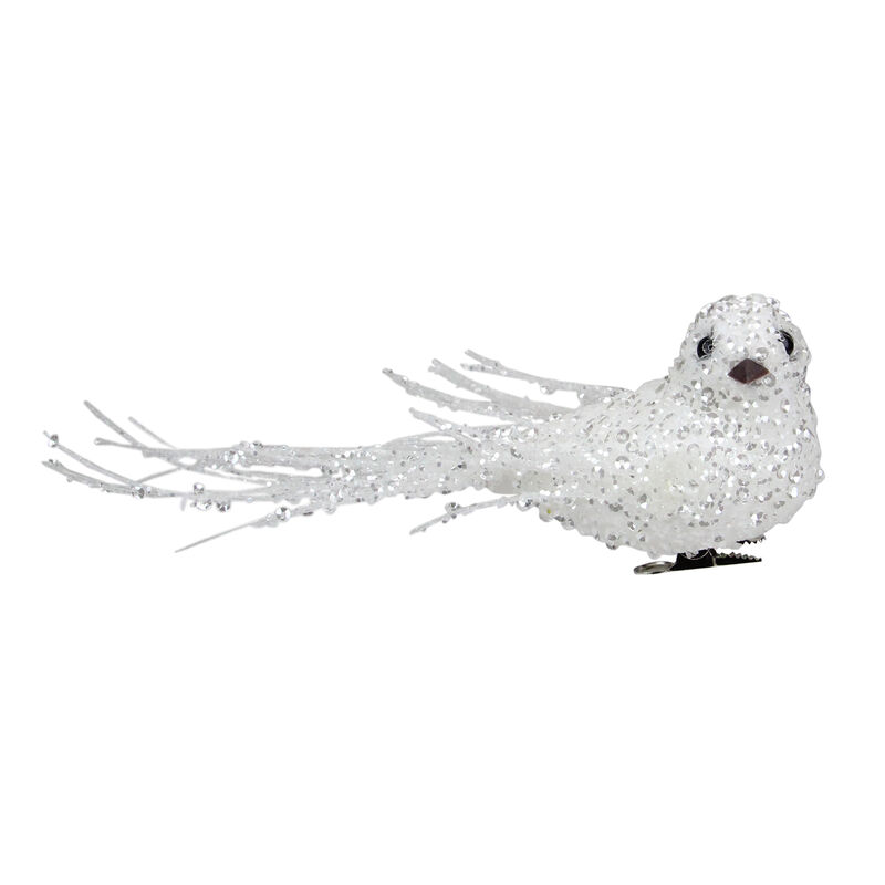 7.5" White and Silver Sequined Bird Christmas Ornament with Clip