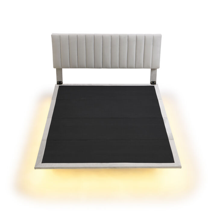 Merax Modern Velvet  Platform Bed with Sensor Light