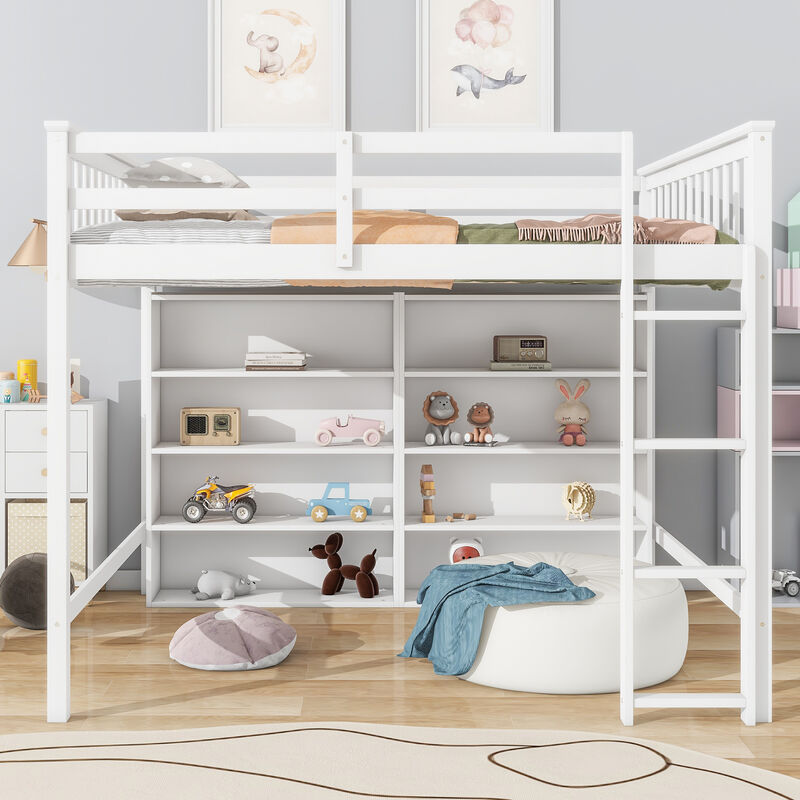 Merax Loft Bed with 8 Open Storage Shelves and Ladder
