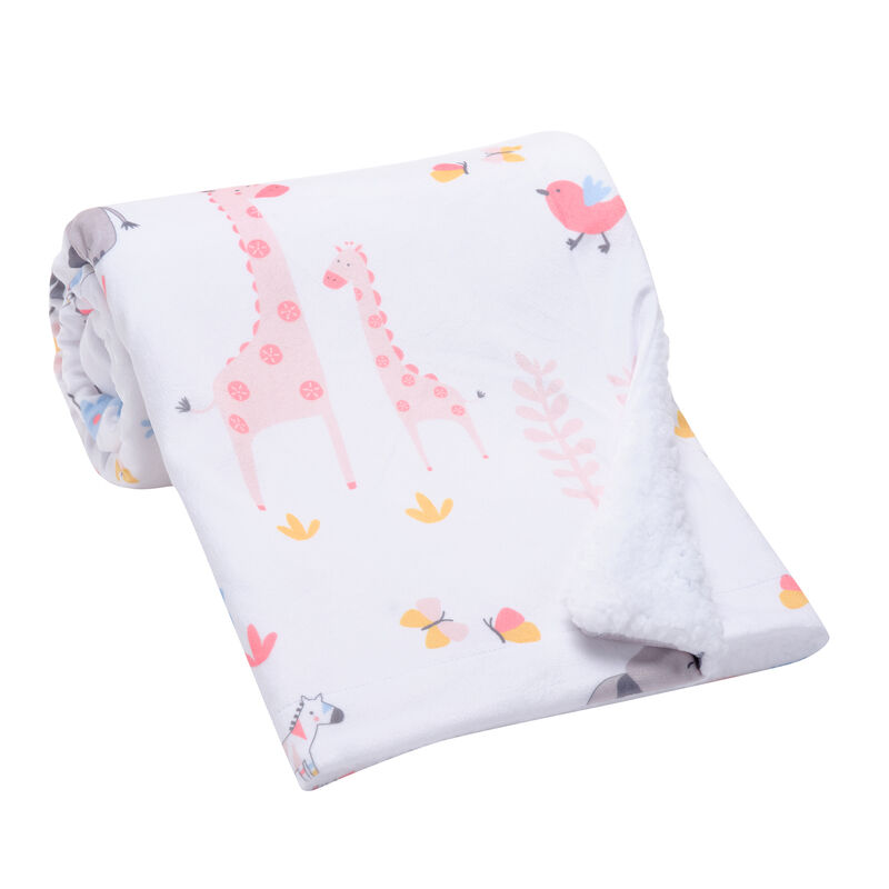 Lambs & Ivy Jazzy Jungle White Fleece Safari Animals Soft Baby Blanket