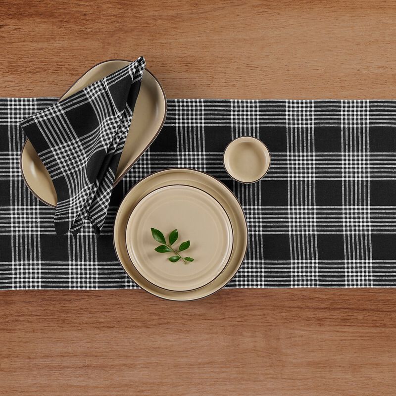 Solino Home 100% Pure Linen Table Runner | Glen Check Harvest Plaid