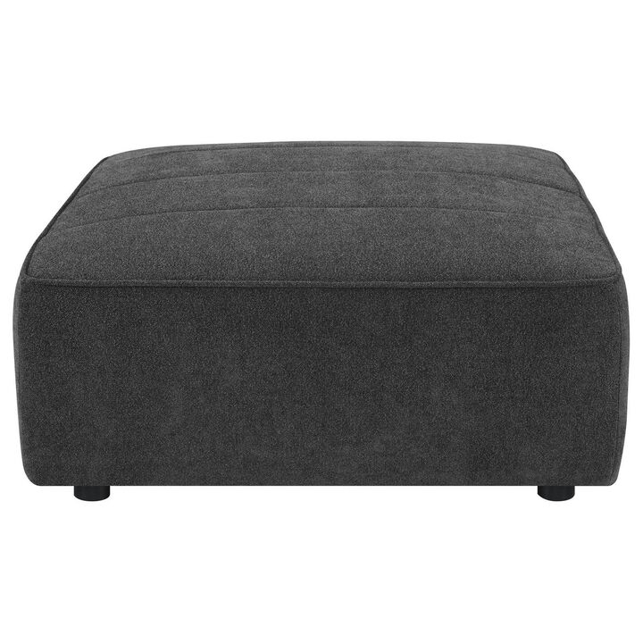 Suri 35 Inch Ottoman, Soft Boucle Fabric, Horizontal Stitching, Gray - Benzara
