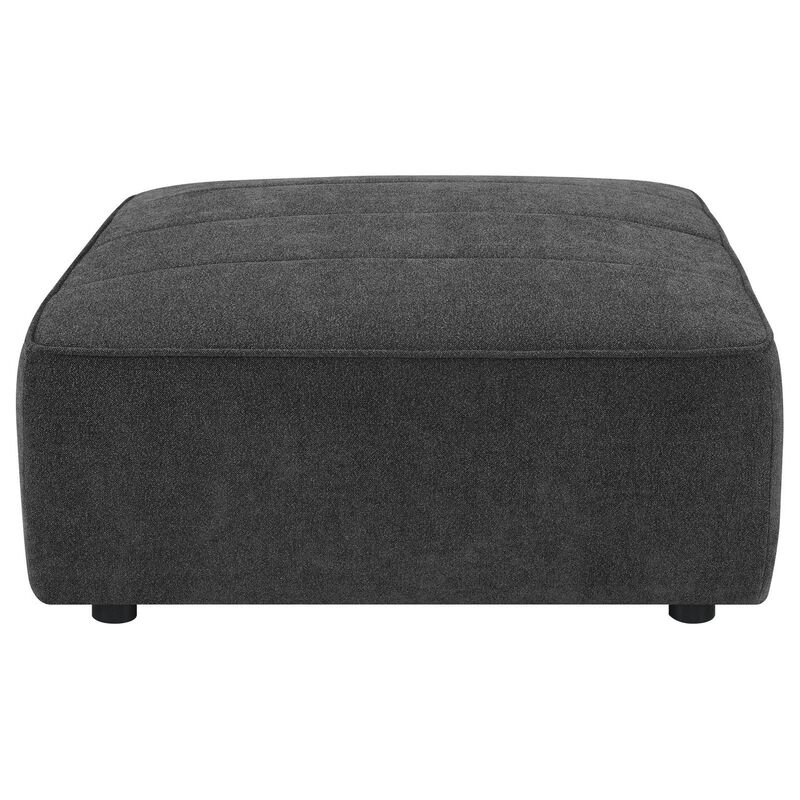 Suri 35 Inch Ottoman, Soft Boucle Fabric, Horizontal Stitching, Gray - Benzara