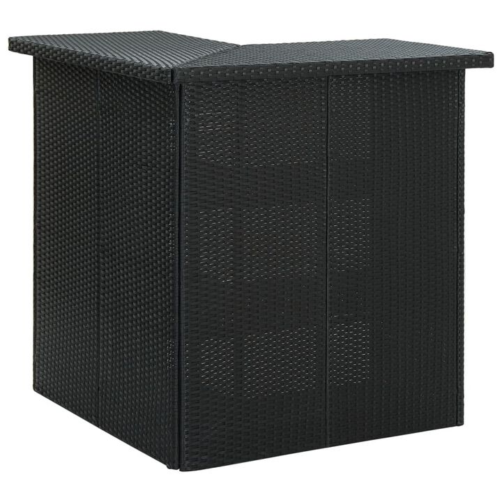 Outdoor Corner Bar Table, 3 Shelves, Black Rattan and Steel, 41 Inch - Benzara