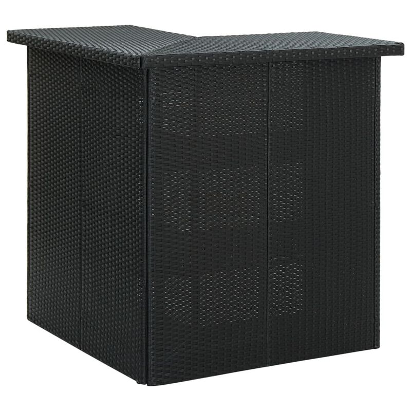 Outdoor Corner Bar Table, 3 Shelves, Black Rattan and Steel, 41 Inch - Benzara