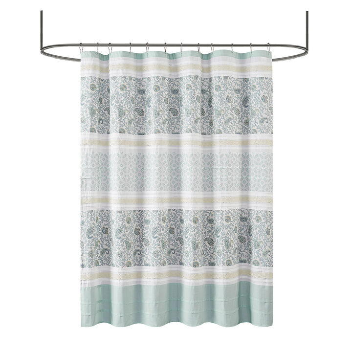 Gracie Mills Singleton Lace Trimmed Paisley Cotton Shower Curtain