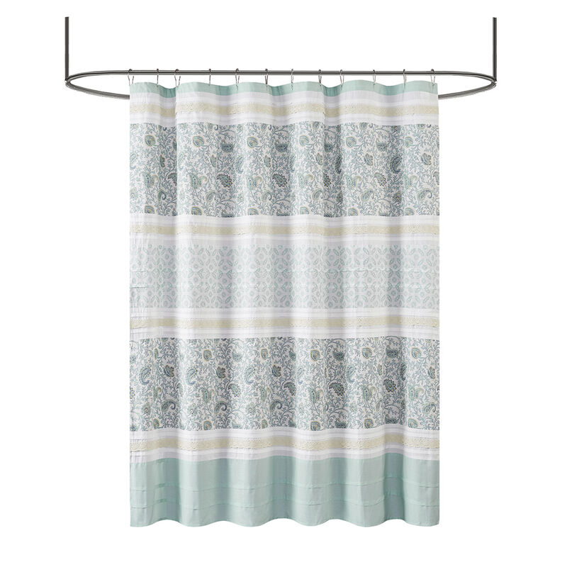 Gracie Mills Singleton Lace Trimmed Paisley Cotton Shower Curtain