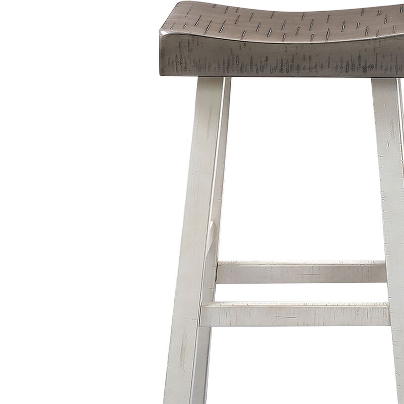 Bianca Counter Stool Set of 2, Dark Gray Saddle Seat, White Solid Wood