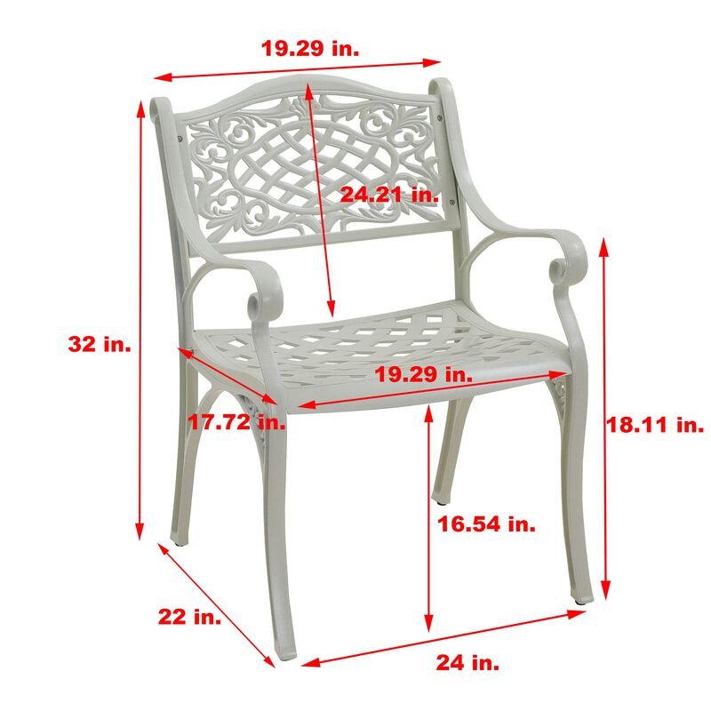 MOMDAWE Cast Aluminum Stationary Dining Chairs Outdoor Dining Armchair（Set of 2）