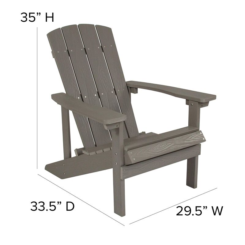 Flash Furniture Charlestown Indoor/Outdoor Faux Wood Adirondack Chair, Weather-Resistant Polyresin Patio Adirondack Chair with 350-lb. Static Weight Capacity, Gray
