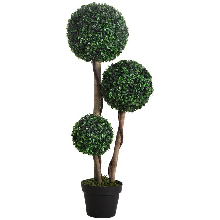 Artificial Home Decor: 3ft Boxwood Topiary Tree in Pot for Indoor/Outdoor