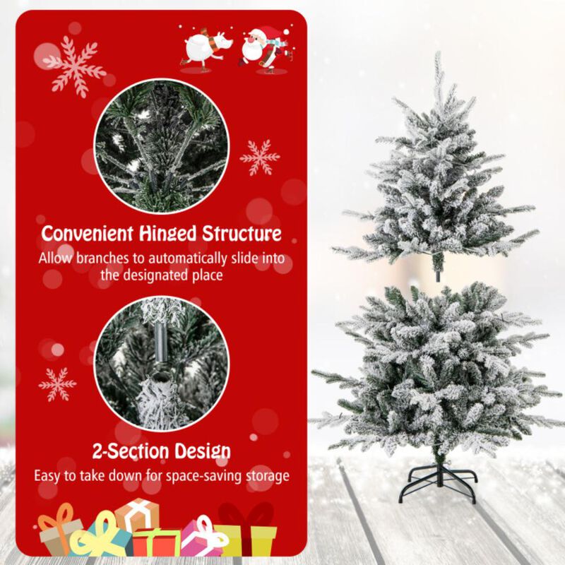 Hivvago 4.5/6/7 Feet Flocked Christmas Tree with 8 Lighting Modes and Multi-Color LED Lights