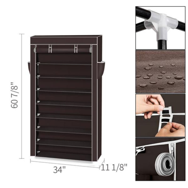 10-Tier Shoe Rack with Dustproof Cover, Shoe Storage Cabinet Organizer for Closet