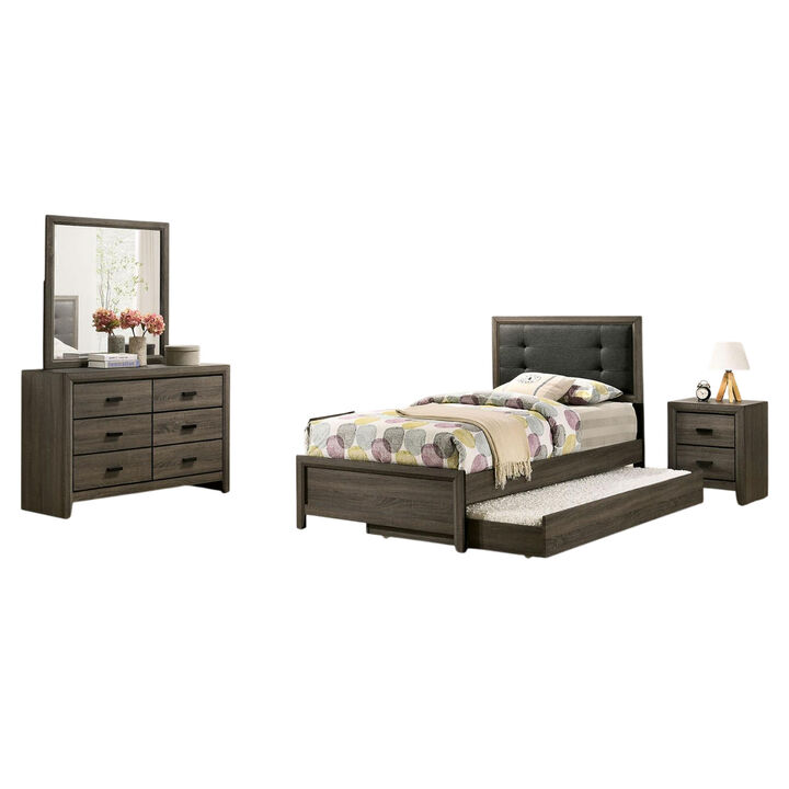 Meli 4pc Full Size Bedroom Set, Upholstered, Dresser, Gray Solid Wood - Benzara