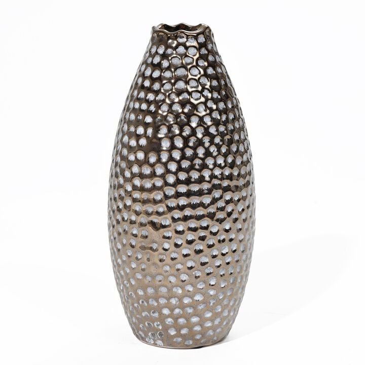 LuxenHome Antique Gold Dimpled Terracotta Vase