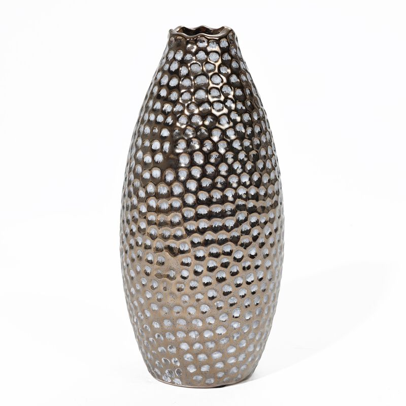 LuxenHome Antique Gold Dimpled Terracotta Vase