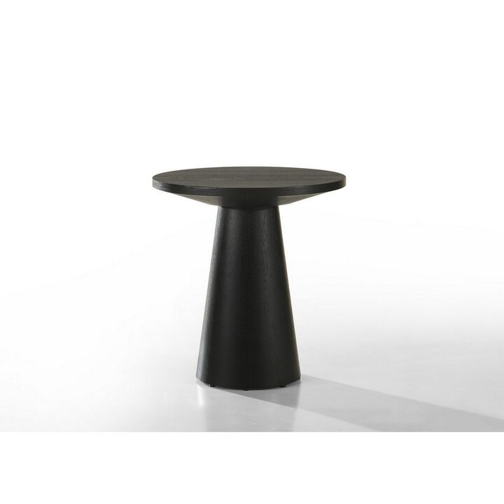 Yuvi 21 Inch Accent Table, Round Tabletop, Pedestal Base, Ebony Black - Benzara