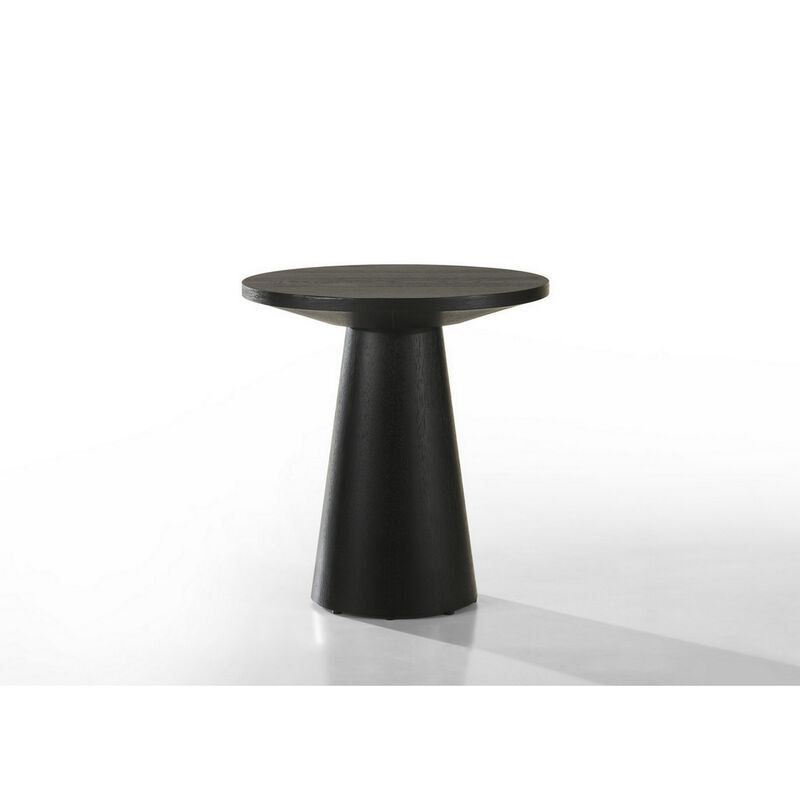 Yuvi 21 Inch Accent Table, Round Tabletop, Pedestal Base, Ebony Black - Benzara