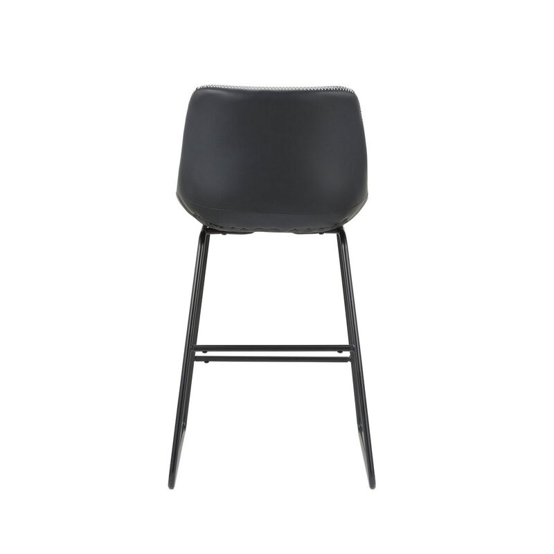 26 Inch Counter Height Chair, Set of 2, Black Faux Leather, Sled Legs - Benzara