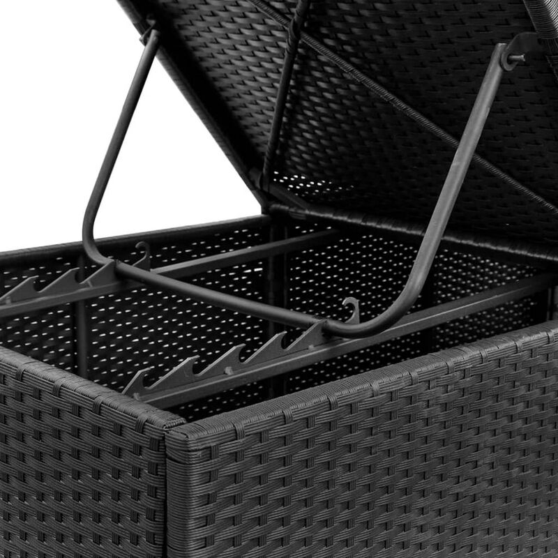 Nino Adjustable Outdoor Sun Lounger Chaise, Blue Cushion, Black Rattan - Benzara