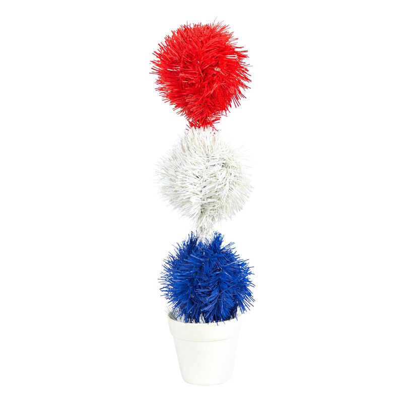 Hivvago 18" Red, White and Blue â€œAmericana" Artificial Topiary Plant with 35 Warm LED Lights