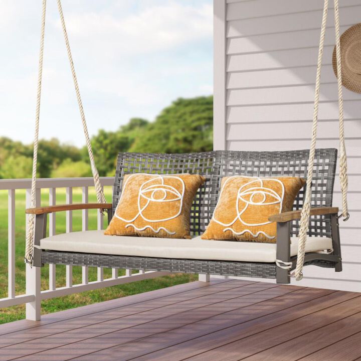 Hivvago 2-Person Patio Wicker Hanging Swing Chair