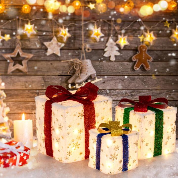 Hivvago Set of 3 Christmas Lighted Gift Boxes with 48 Bright Warm Lights