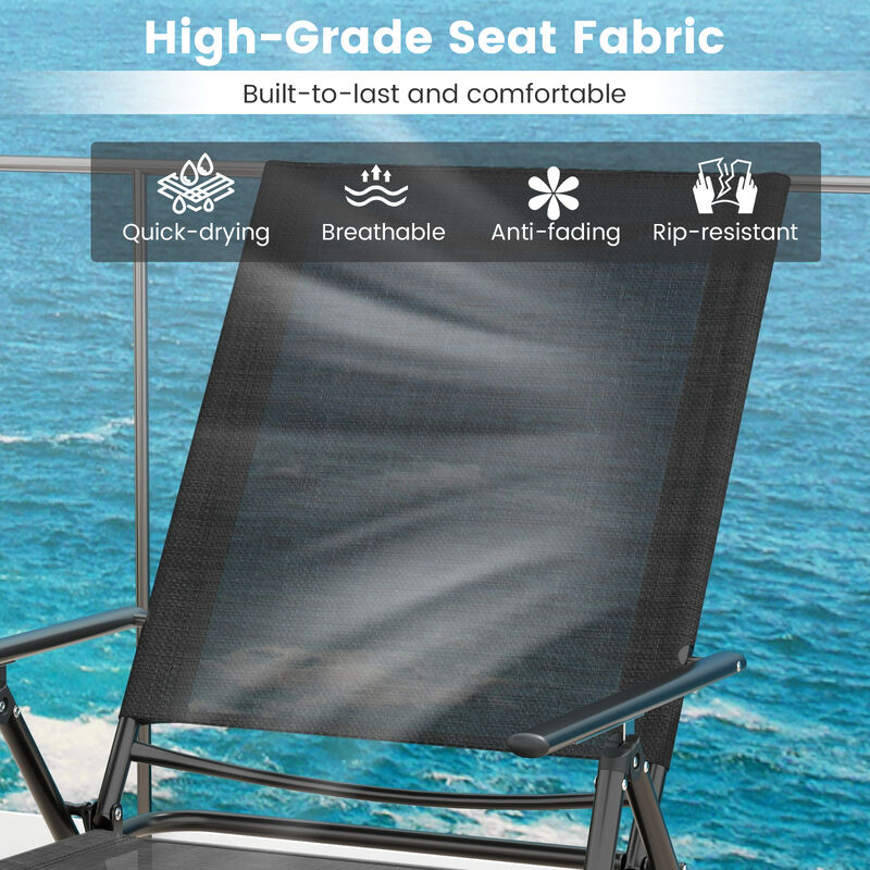 2 Piece Patio Folding Chaise Lounge Chairs Recliner with 6-Level Backrest