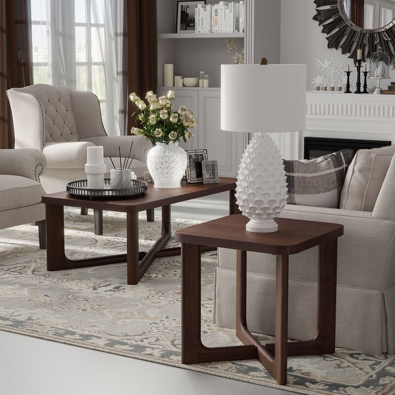 Aydan 24 in. Walnut Color Square Solid Wood Oak Coffee Table Side Table