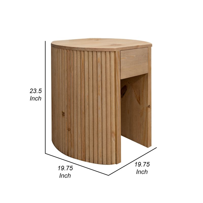 Izya 20 Inch Chairside End Table, Drawer, Intricate Ribbed Column, Brown - Benzara